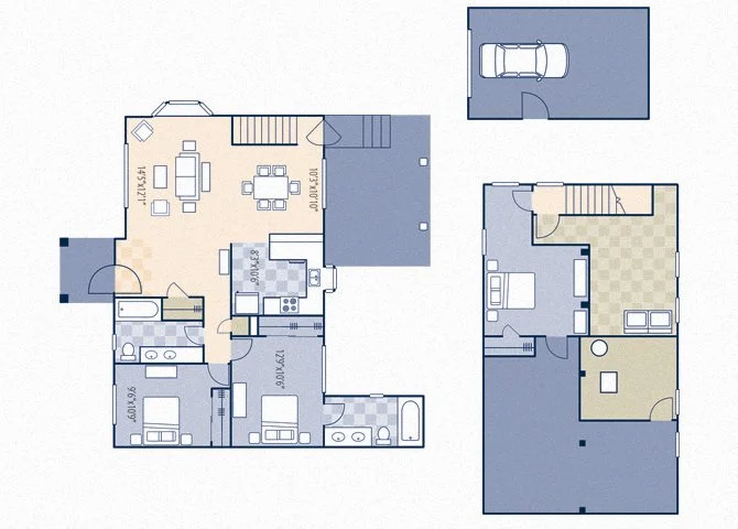Floor plan for 3 beds, 2 baths, 1324 sqft